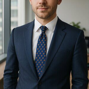 Hardy Amies of London Men Tie Imported Silk Blue/Gold Necktie Loomed in England